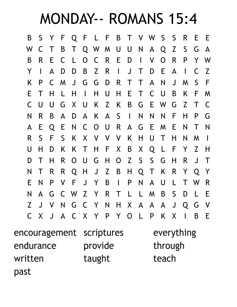 MONDAY-- ROMANS 15:4 Word Search