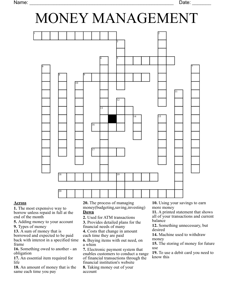MONEY MANAGEMENT Crossword