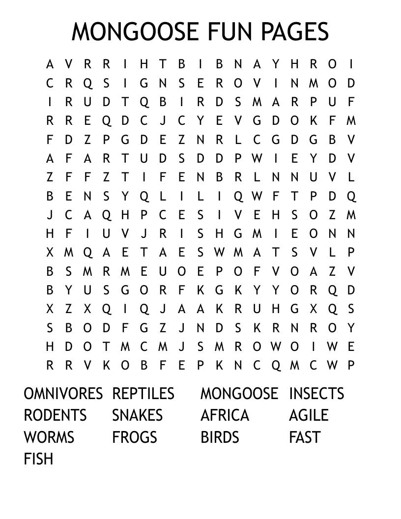 MONGOOSE FUN PAGES Word Search