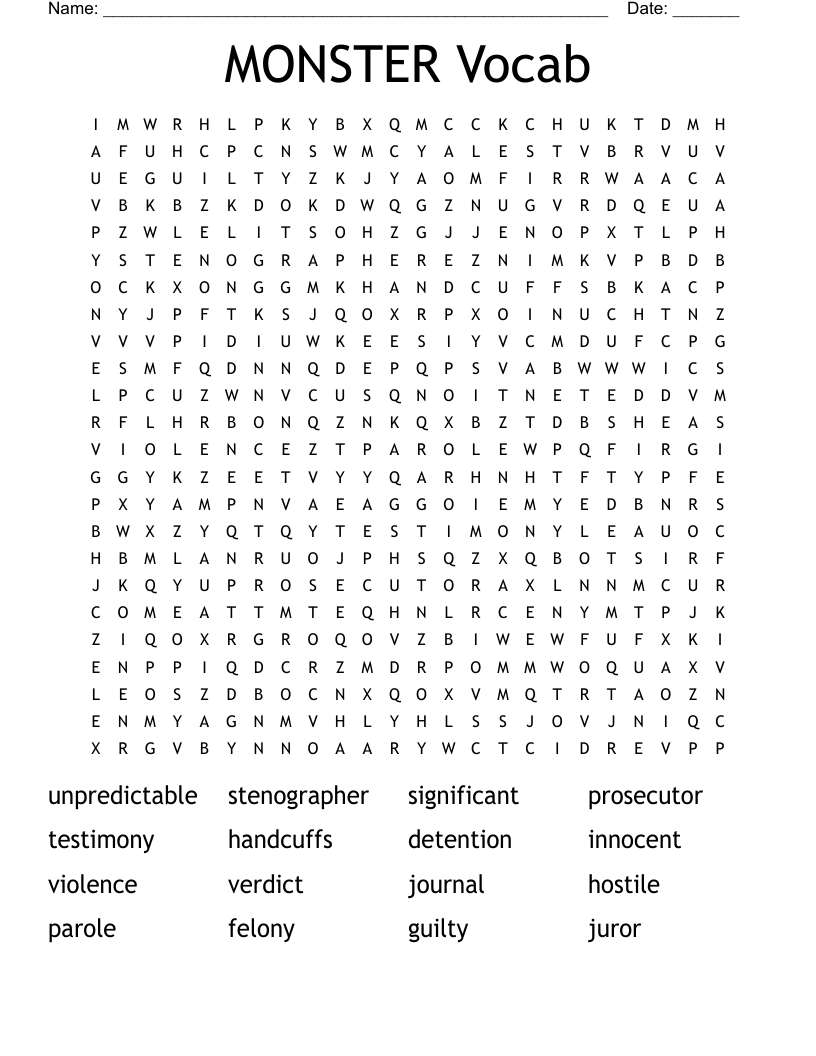 MONSTER Vocab Word Search