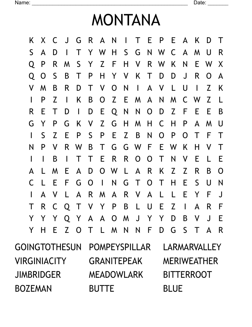 MONTANA Word Search