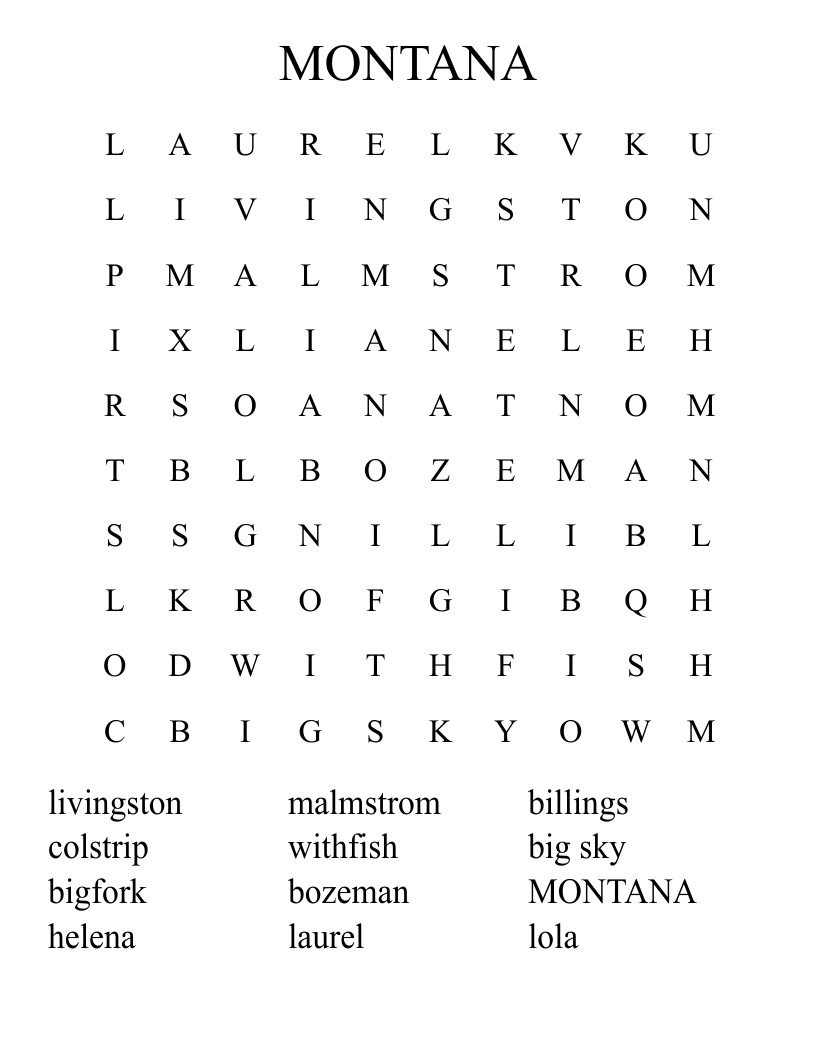 MONTANA Word Search