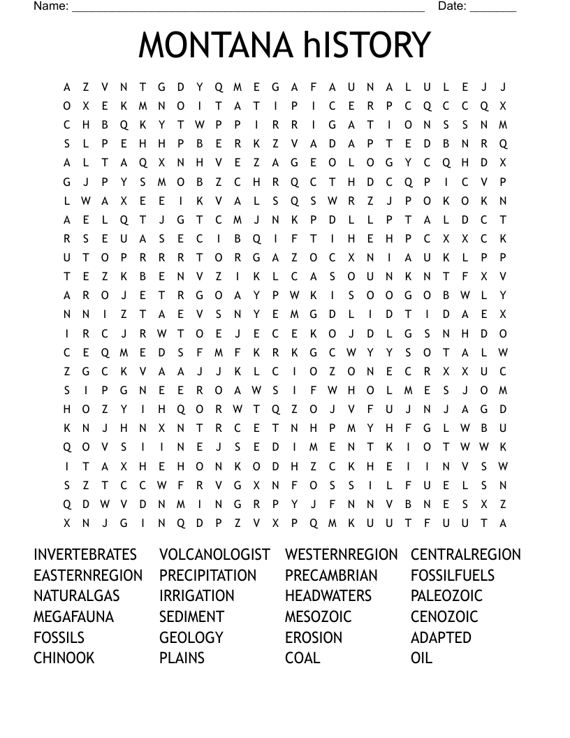 MONTANA hISTORY  Word Search