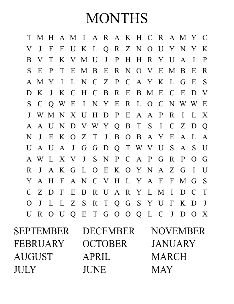 MONTHS  Word Search