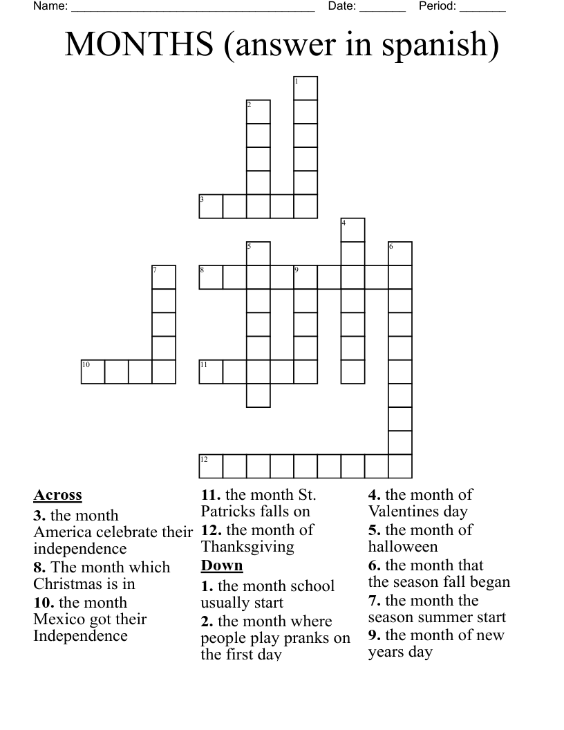 MONTHS (answer in spanish) Crossword