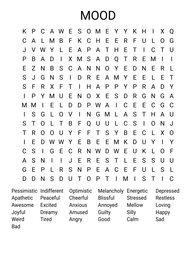 MOOD Word Search