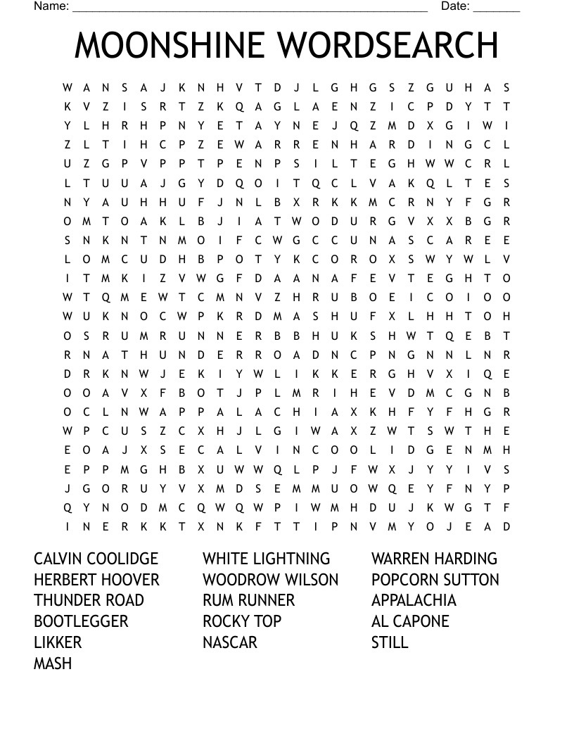 MOONSHINE WORDSEARCH