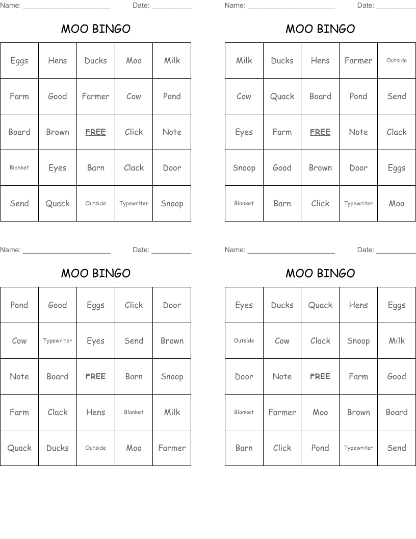 MOO BINGO 