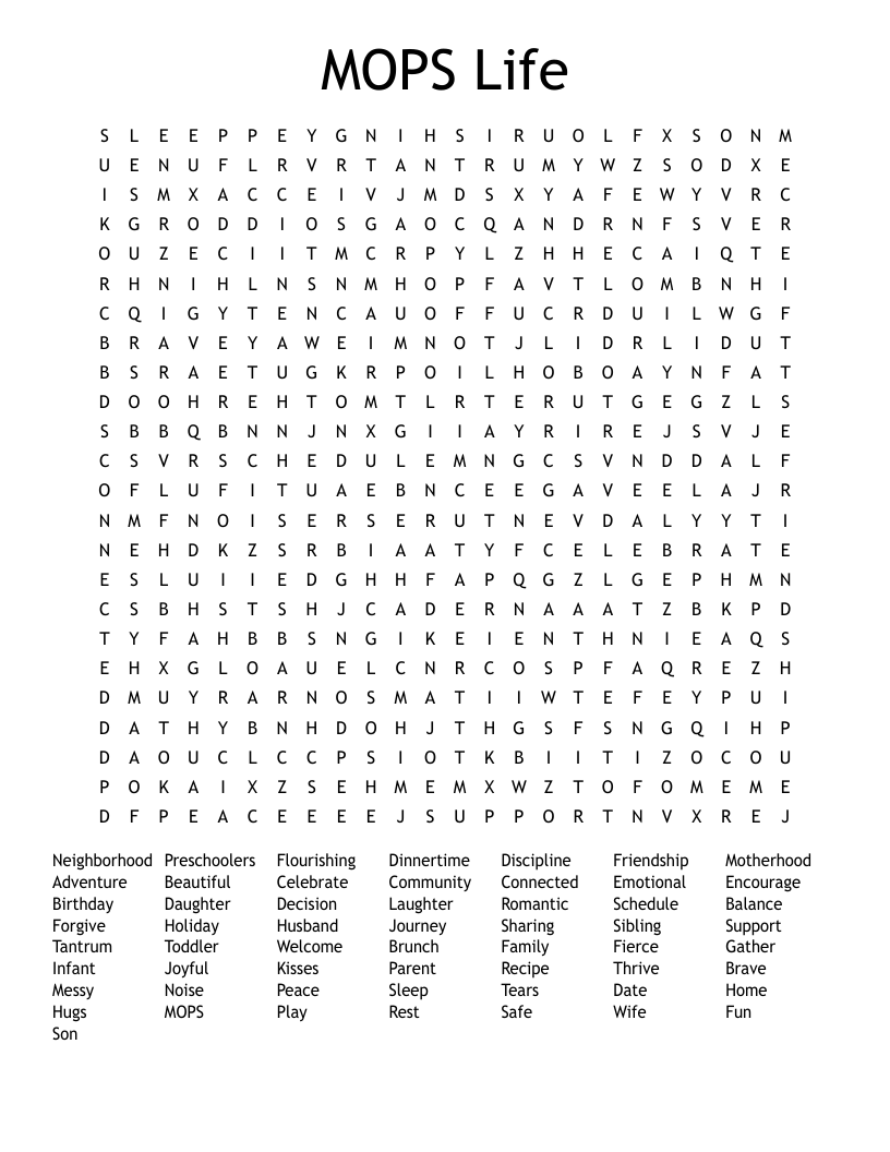 MOPS Life Word Search