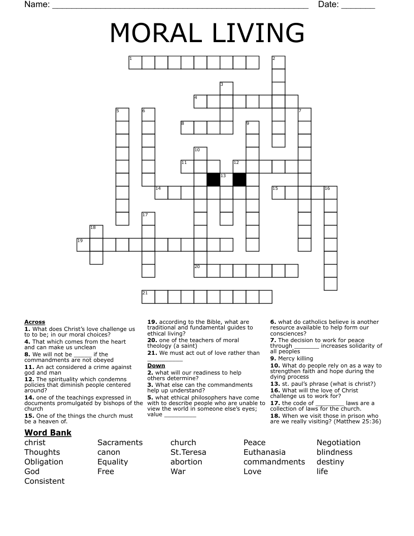MORAL LIVING  Crossword