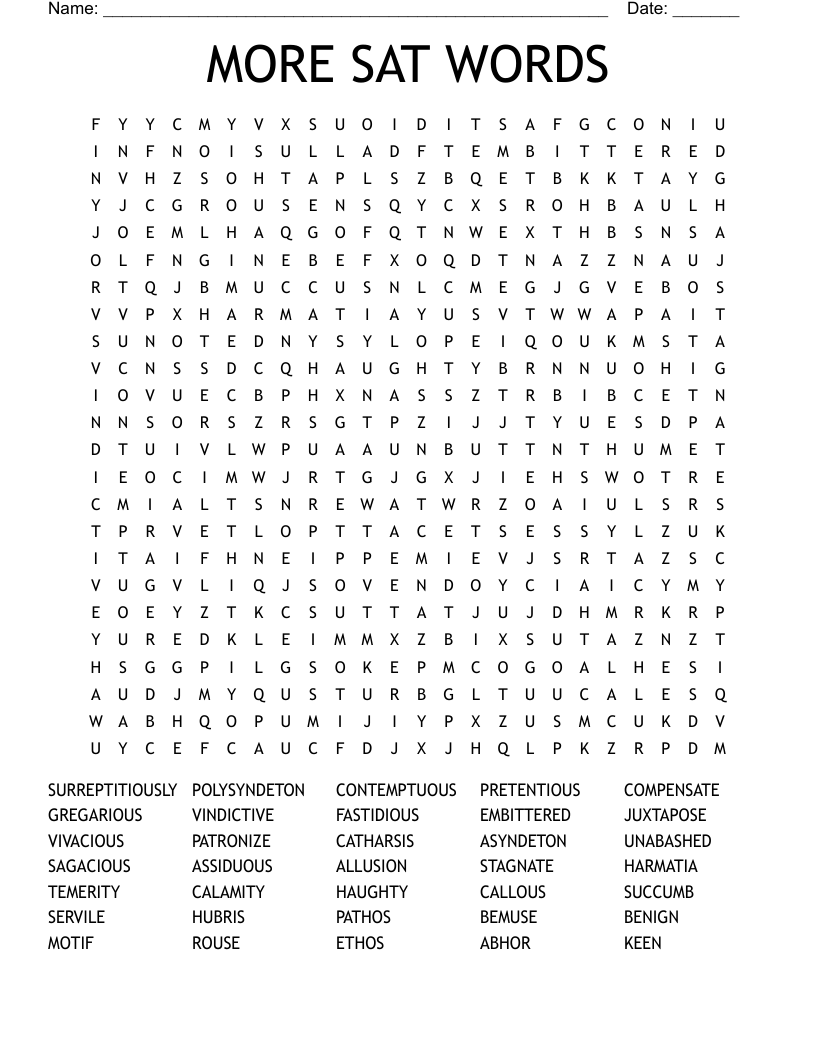 MORE SAT WORDS Word Search