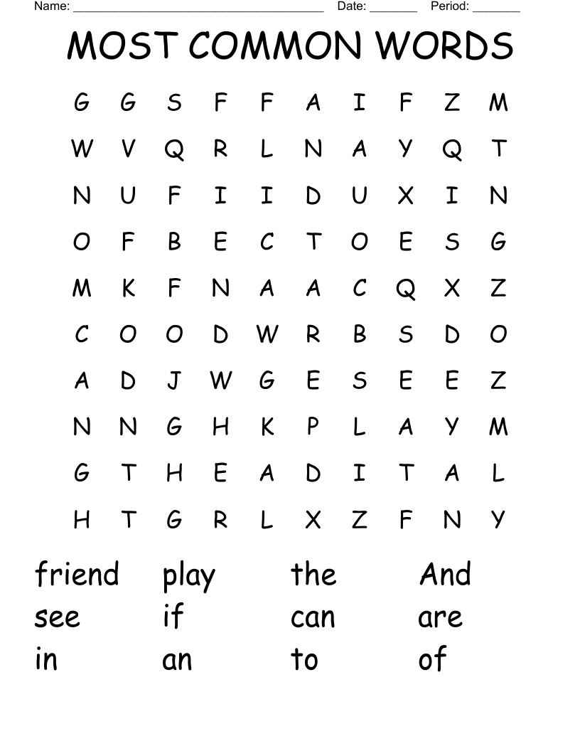 MOST COMMON WORDS Word Search