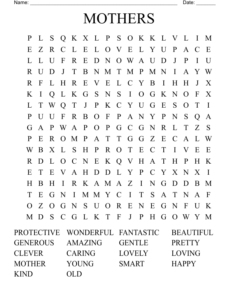 MOTHERS Word Search