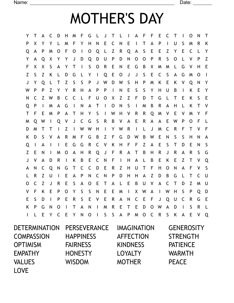 MOTHER'S DAY Word Search