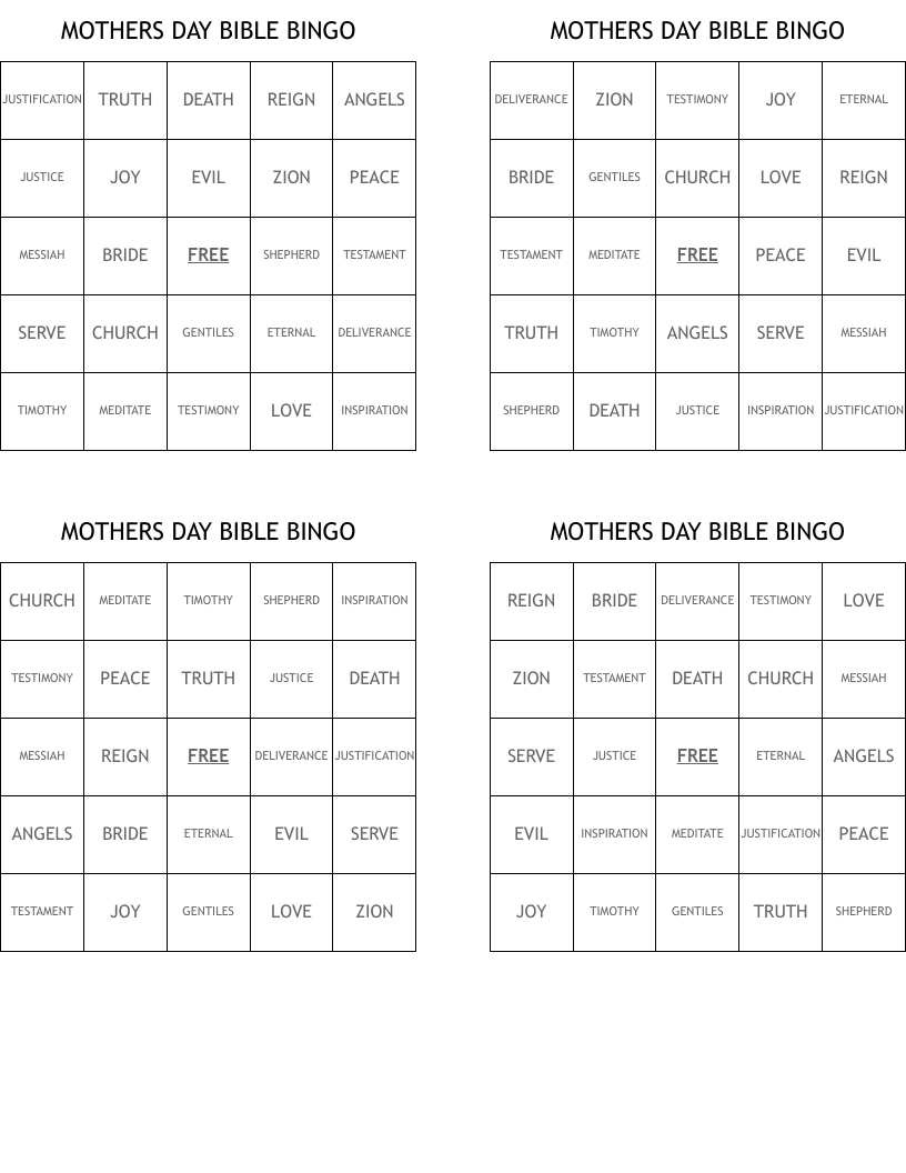 MOTHERS DAY BIBLE BINGO
