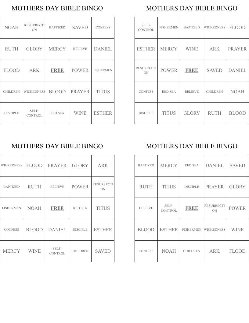MOTHERS DAY BIBLE BINGO