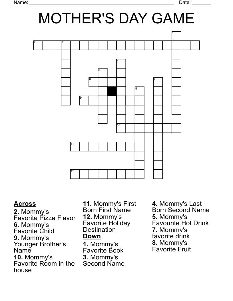 MOTHER'S DAY GAME Crossword