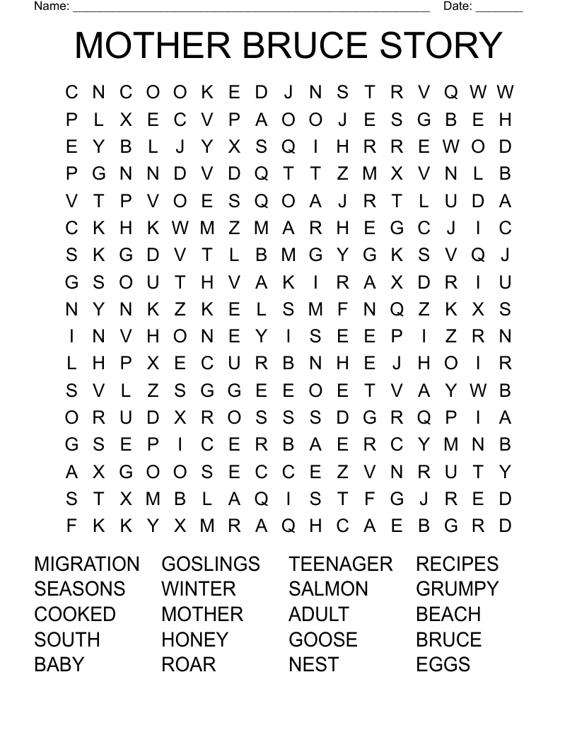 MOTHER BRUCE STORY Word Search