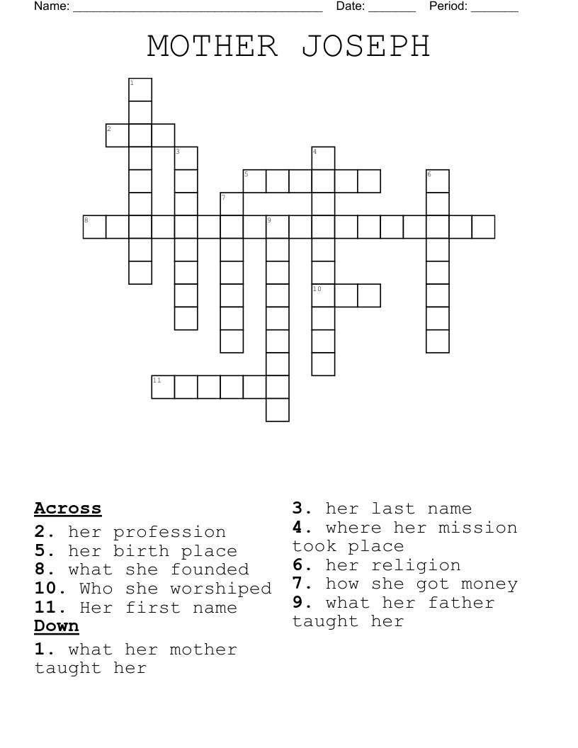 MOTHER JOSEPH Crossword