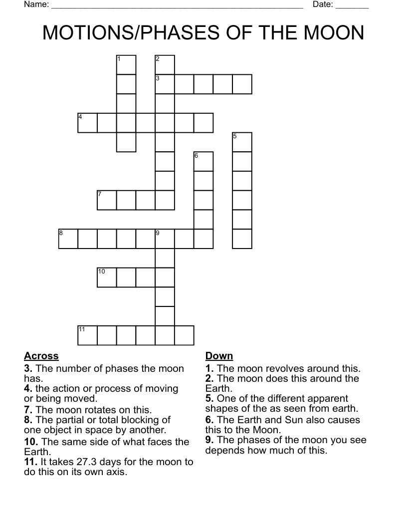 MOTIONS/PHASES OF THE MOON Crossword