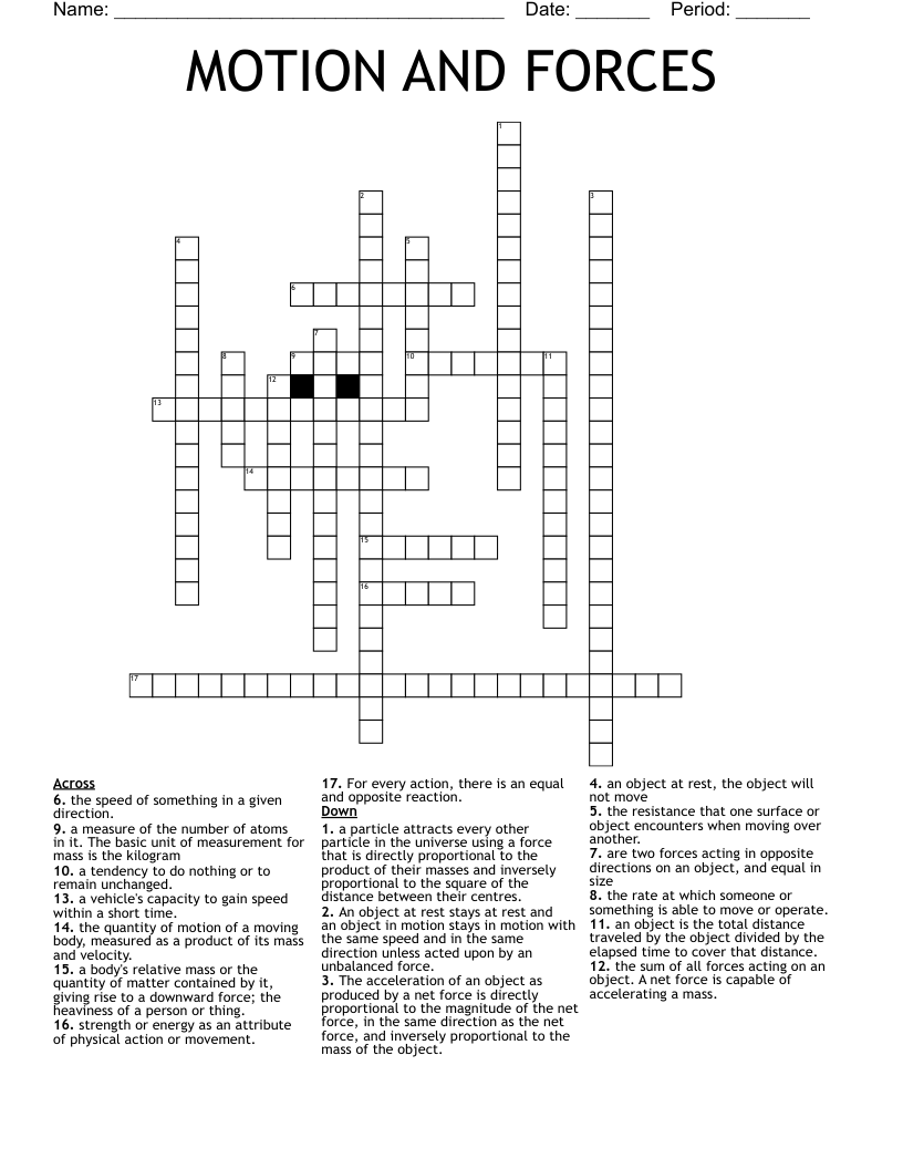 MOTION AND FORCES  Crossword
