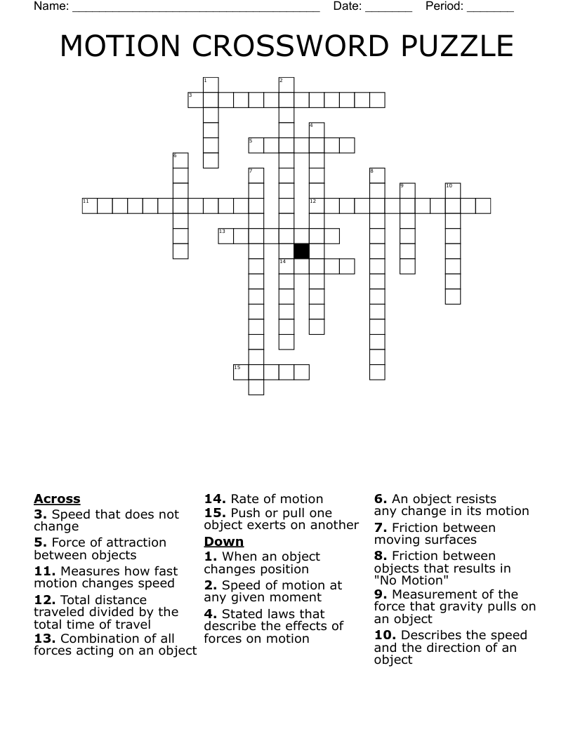MOTION CROSSWORD PUZZLE