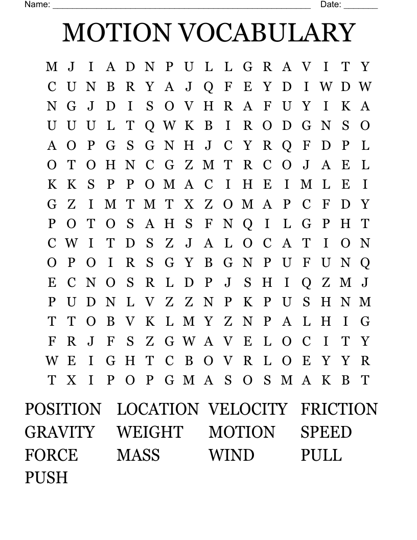 MOTION VOCABULARY Word Search
