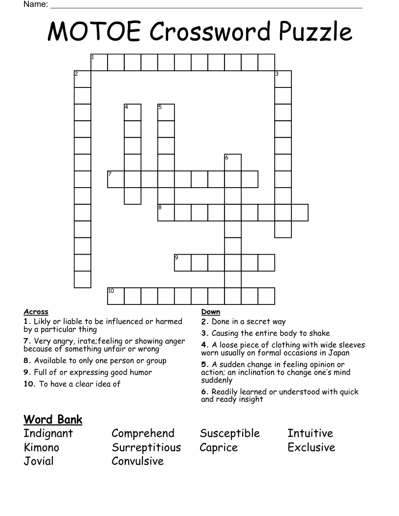 MOTOE Crossword Puzzle 