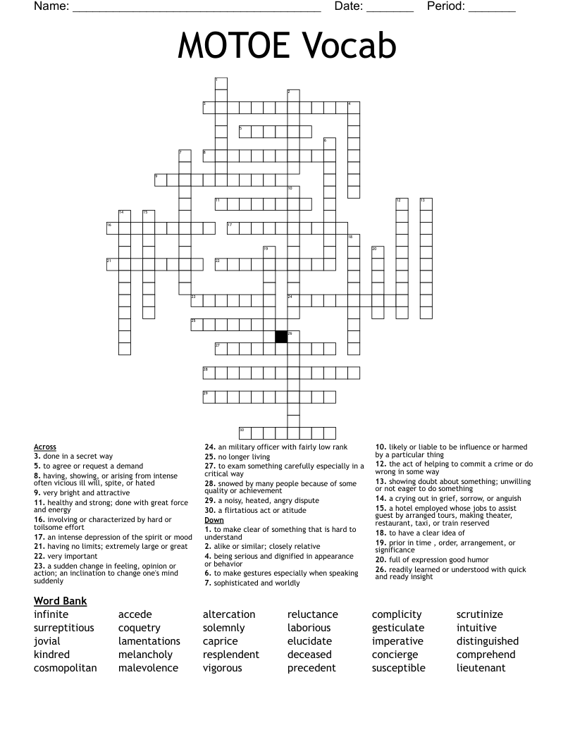 MOTOE Vocab Crossword