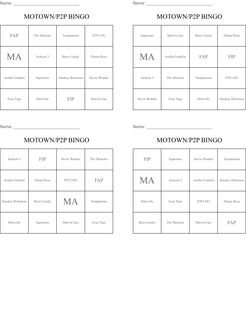MOTOWN/P2P BINGO