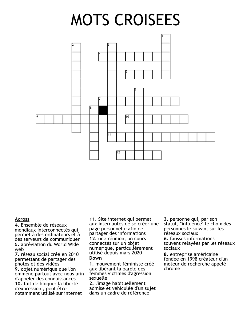 MOTS CROISEES Crossword