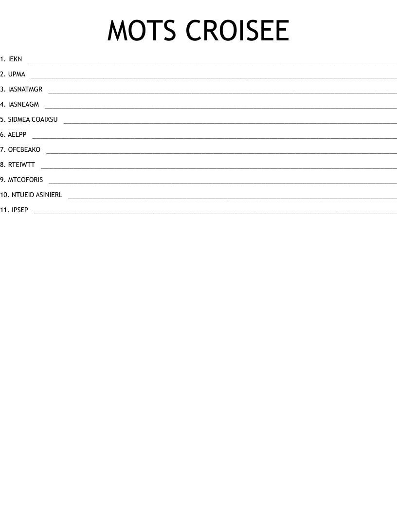 MOTS CROISEE Word Scramble