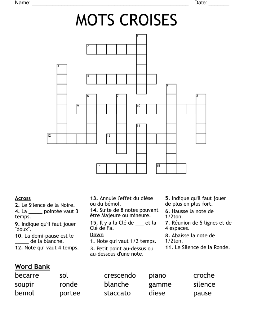 MOTS CROISES Crossword