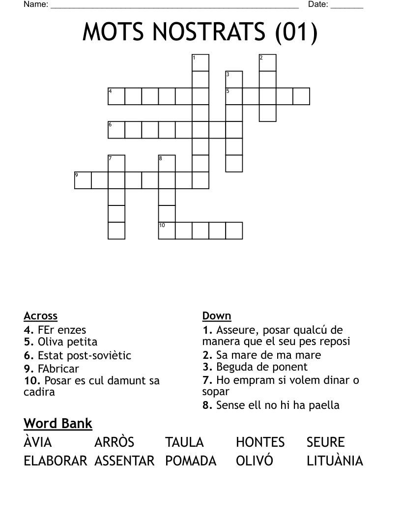MOTS NOSTRATS (01) Crossword