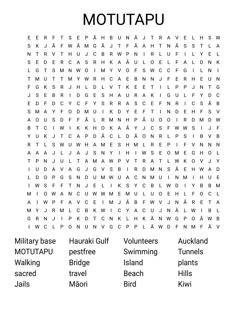 MOTUTAPU Word Search
