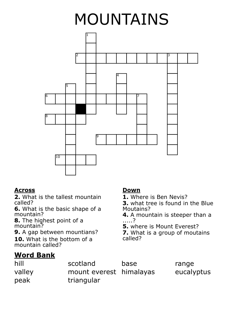 MOUNTAINS Crossword