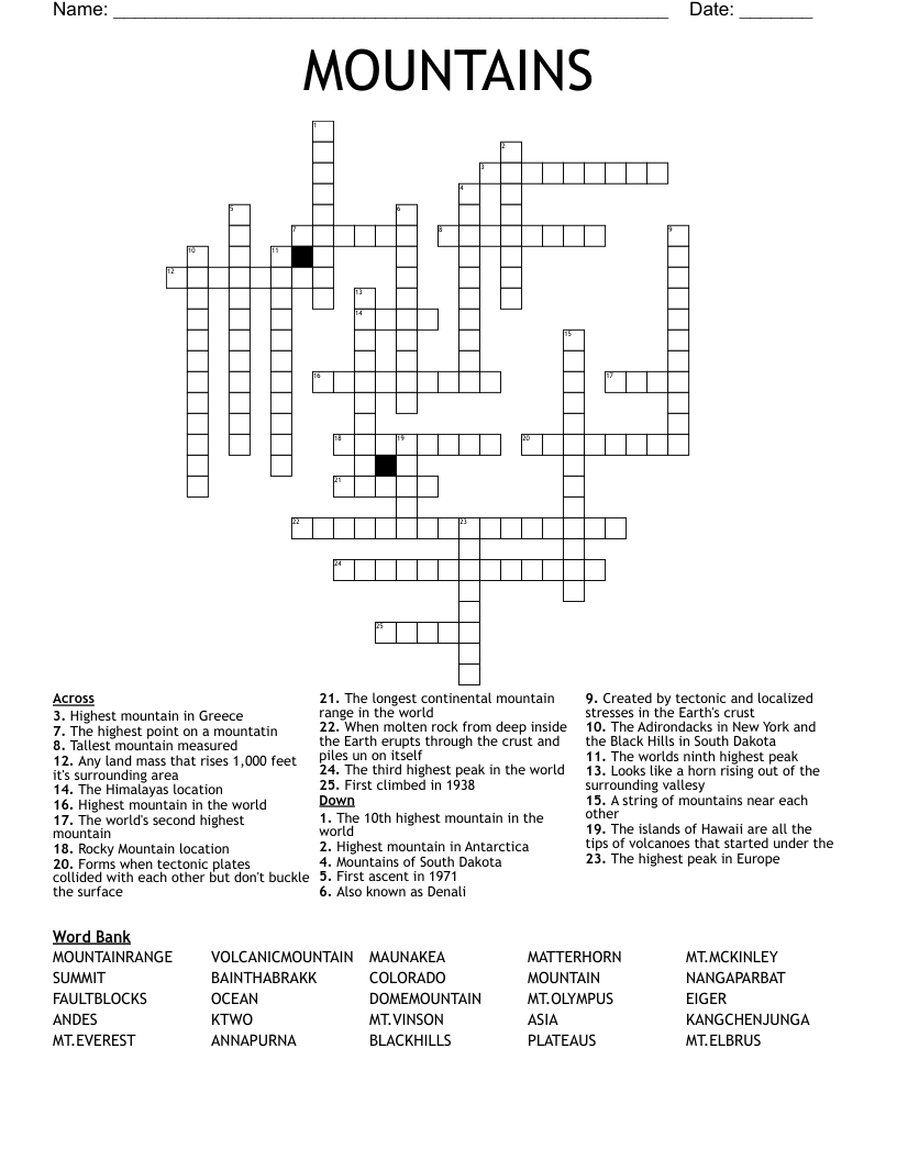 MOUNTAINS Crossword