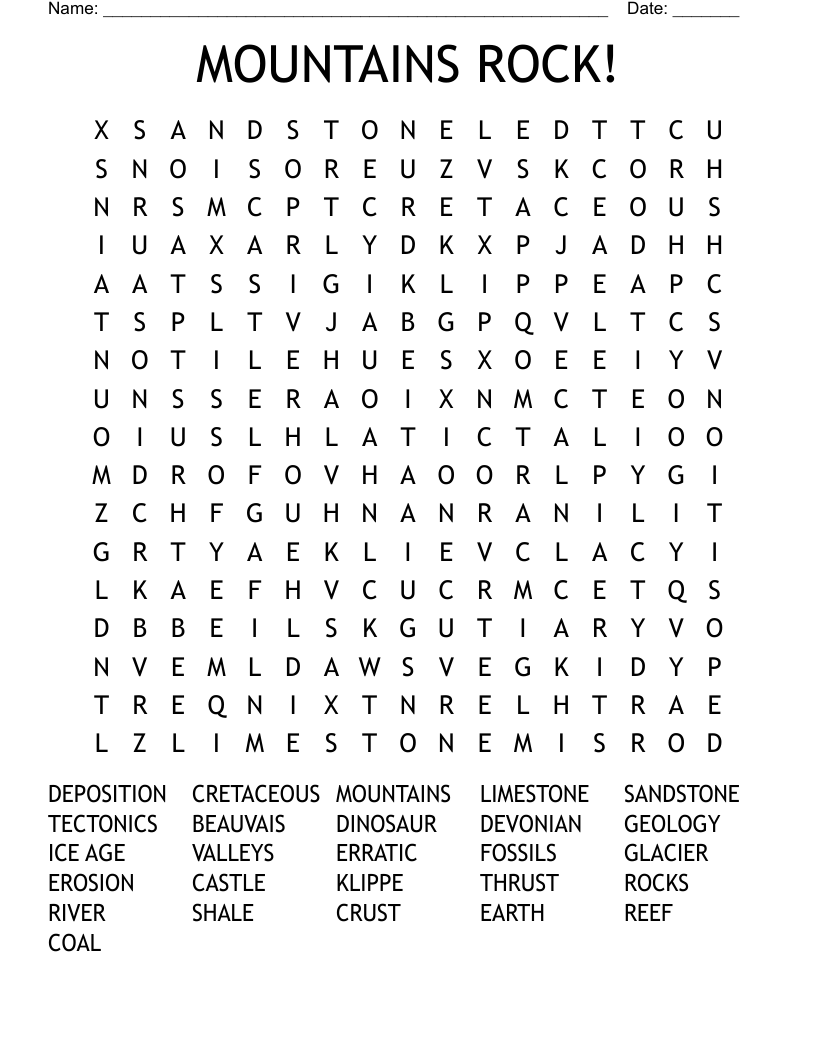 MOUNTAINS ROCK! Word Search