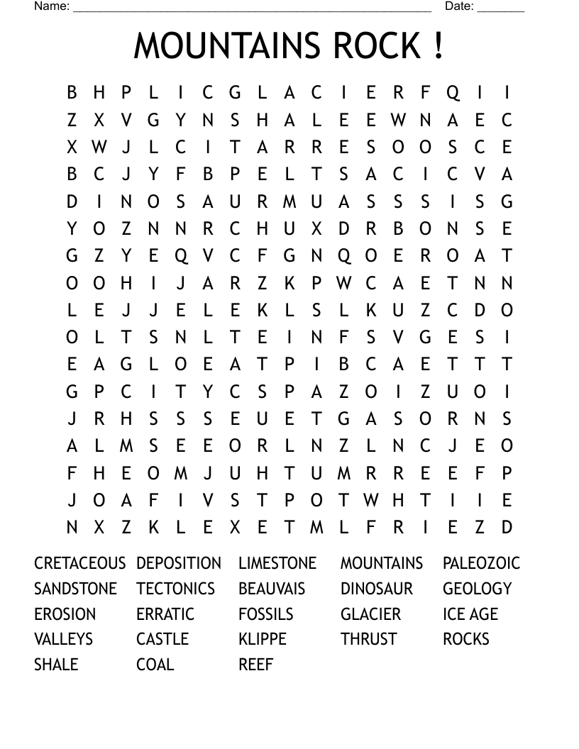 MOUNTAINS ROCK ! Word Search