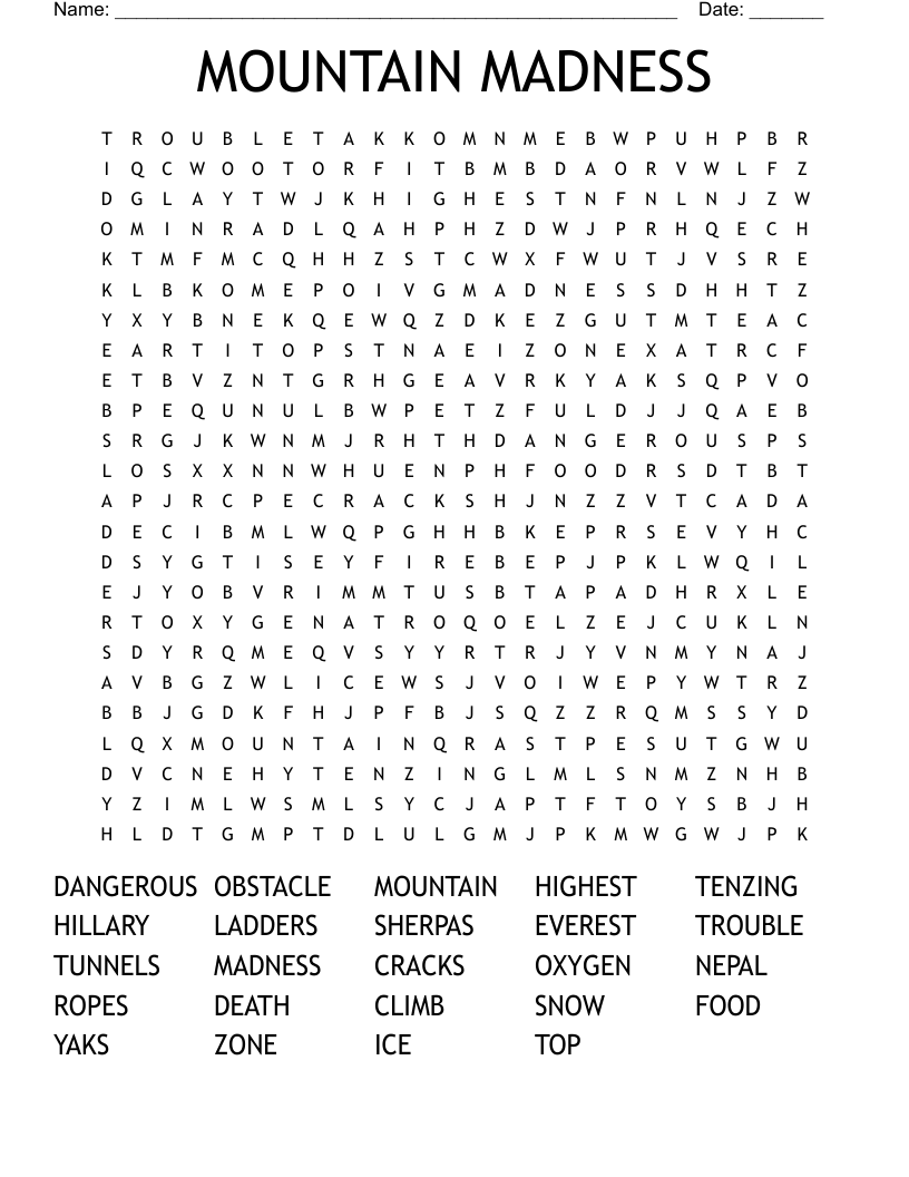 MOUNTAIN MADNESS Word Search