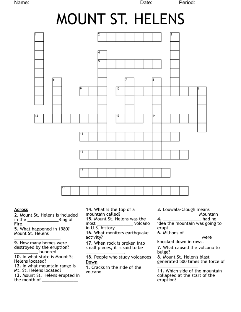 MOUNT ST. HELENS Crossword