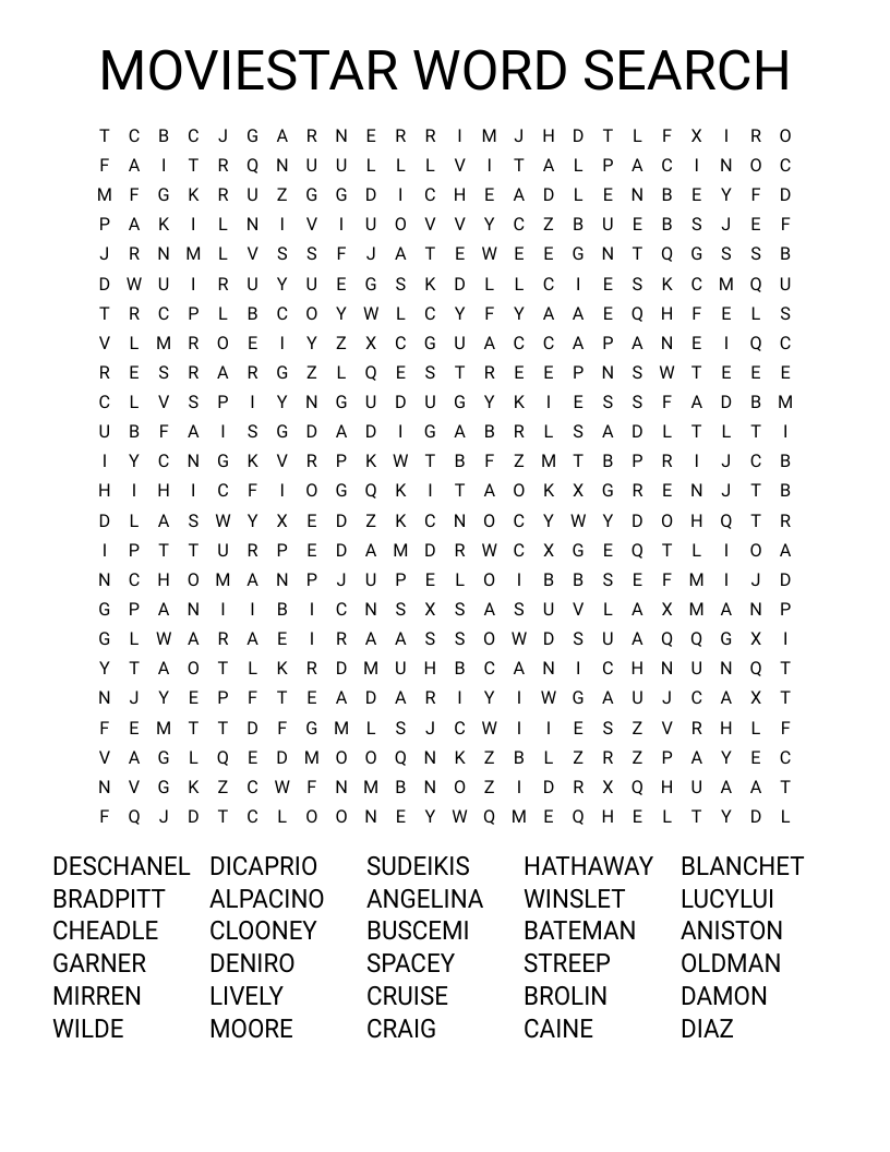 MOVIESTAR WORD  SEARCH Word Search