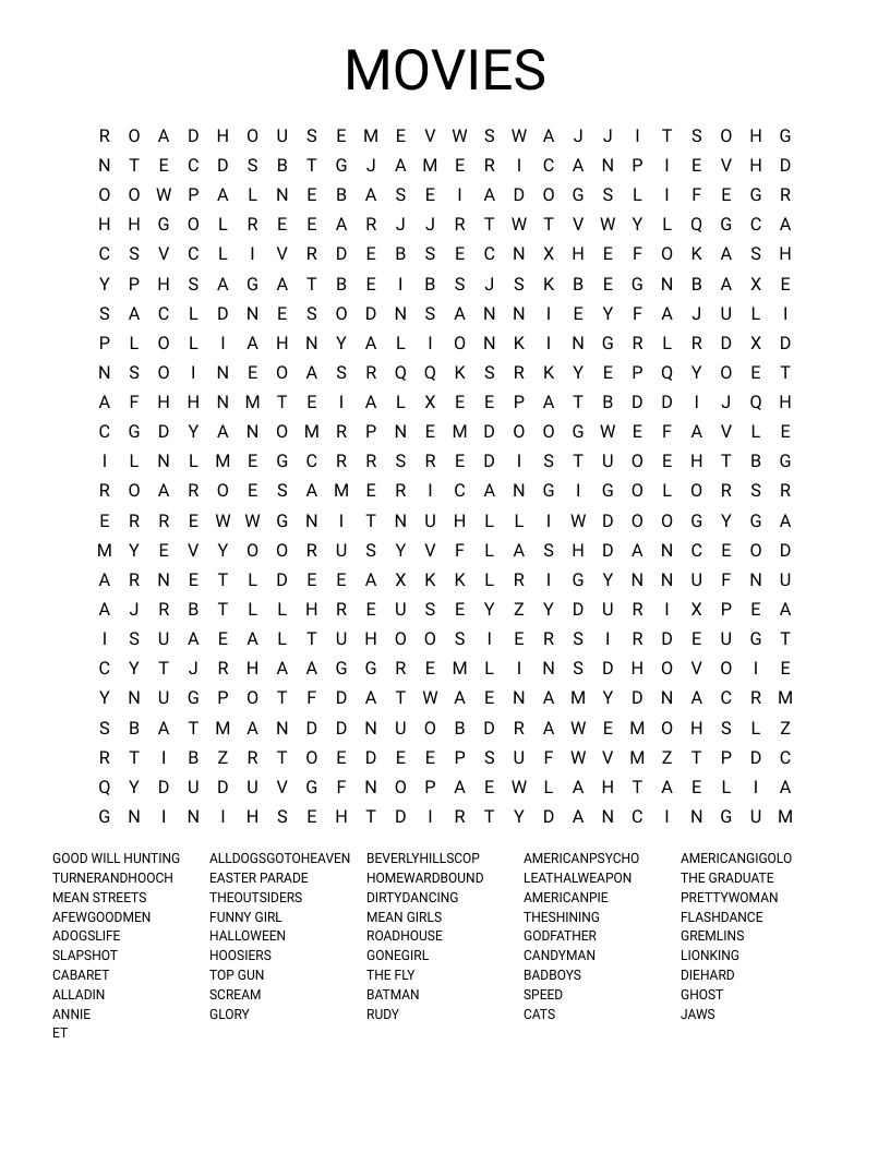 MOVIES Word Search