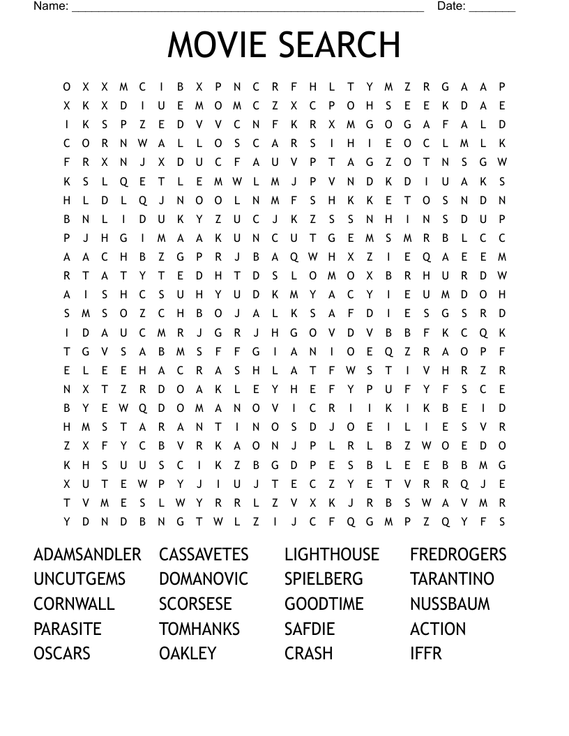 MOVIE SEARCH Word Search