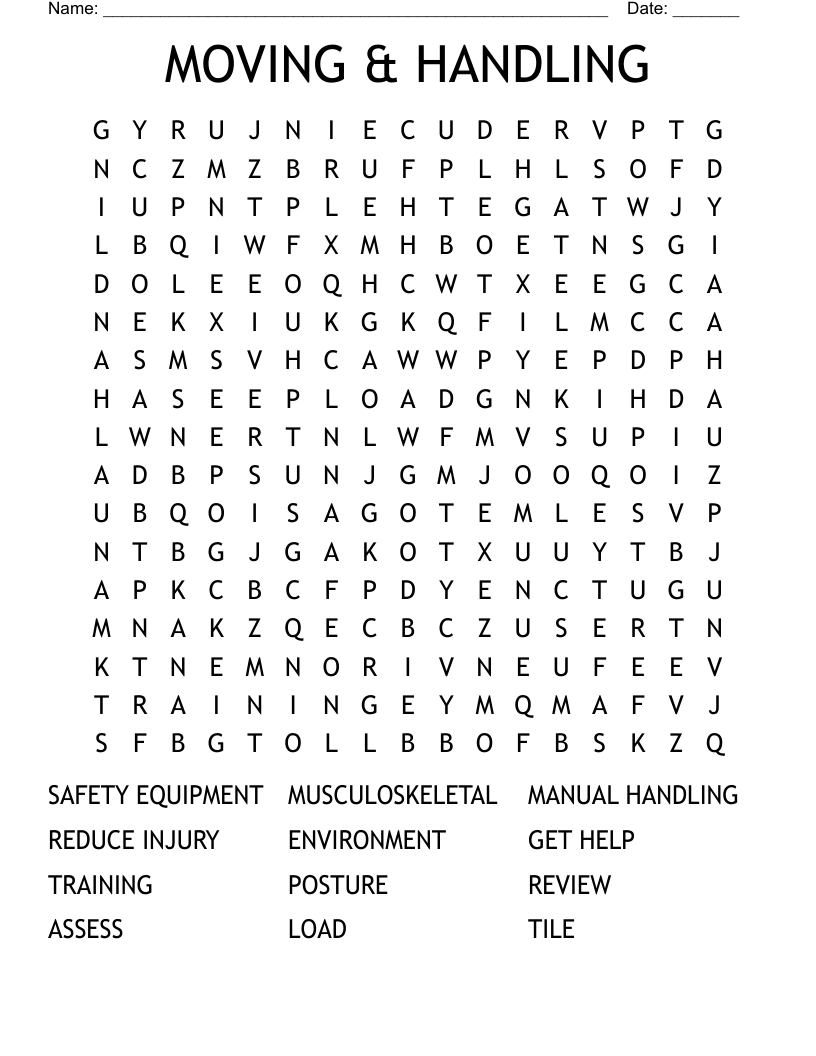MOVING & HANDLING Word Search