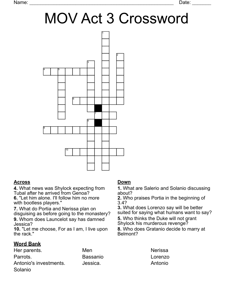 MOV Act 3 Crossword