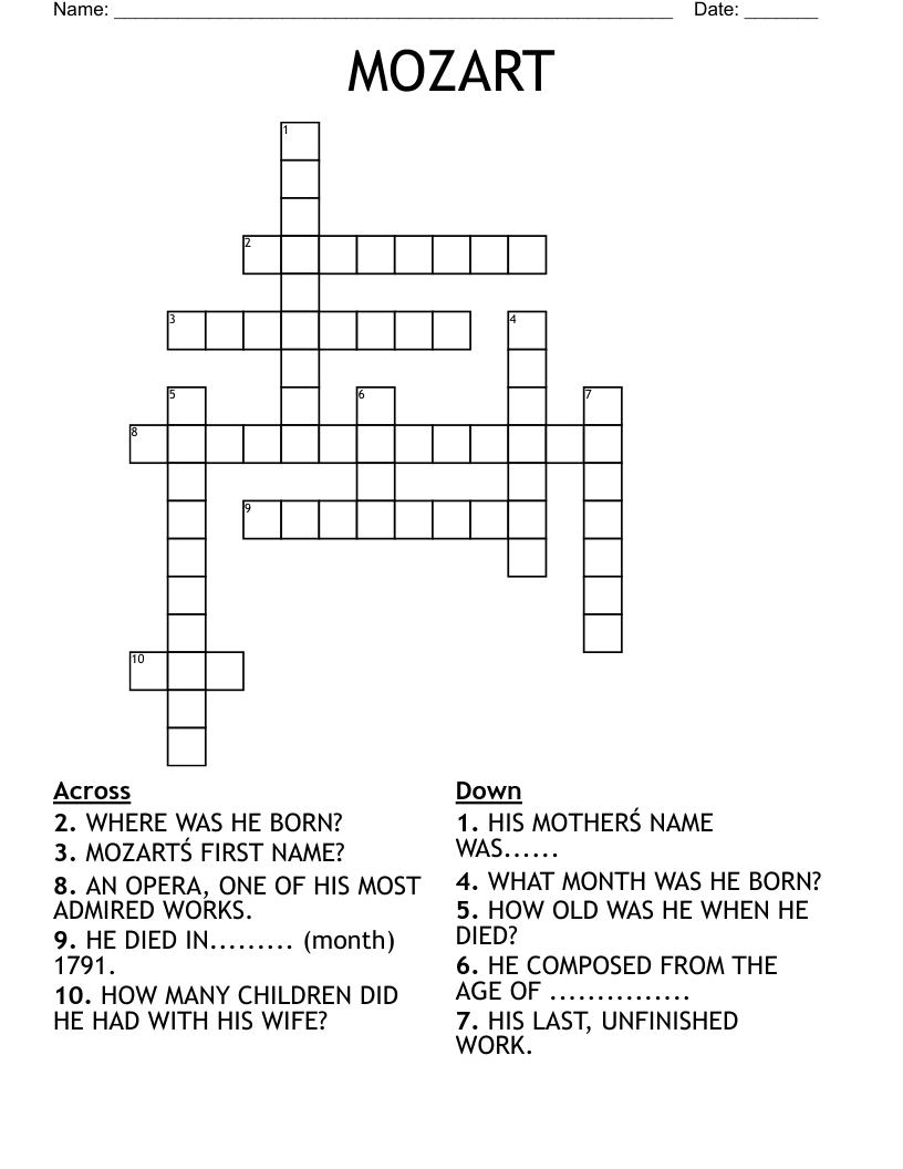 MOZART Crossword