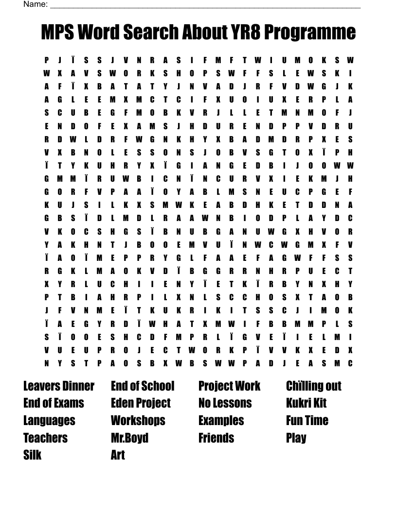 MPS Word Search About YR8 Programme