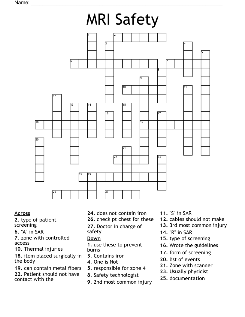 MRI Safety Crossword
