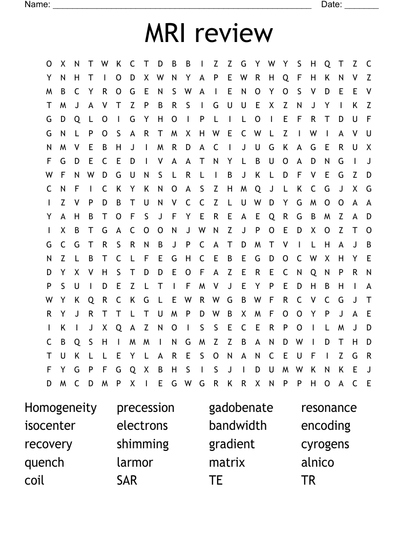 MRI review  Word Search